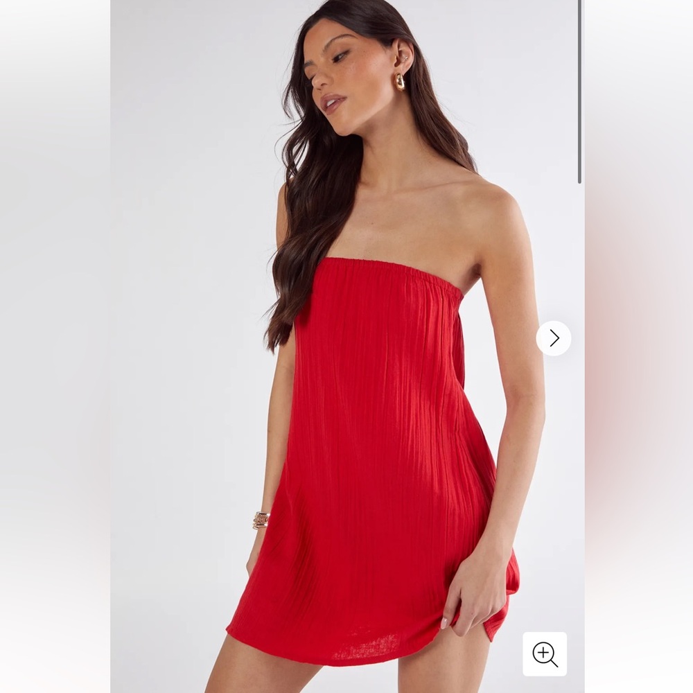 Nasty Gal Red Cotton Gauze Strapless Dress